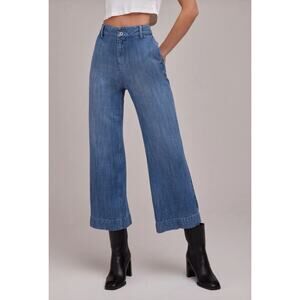 Bella‎ Dahl Vintage Streaky Blue Saige Wide Leg Crop Chambray Jeans Size 27